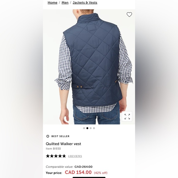 J Crew Men’s Quilted Walker Vest - Picture 2 of 6